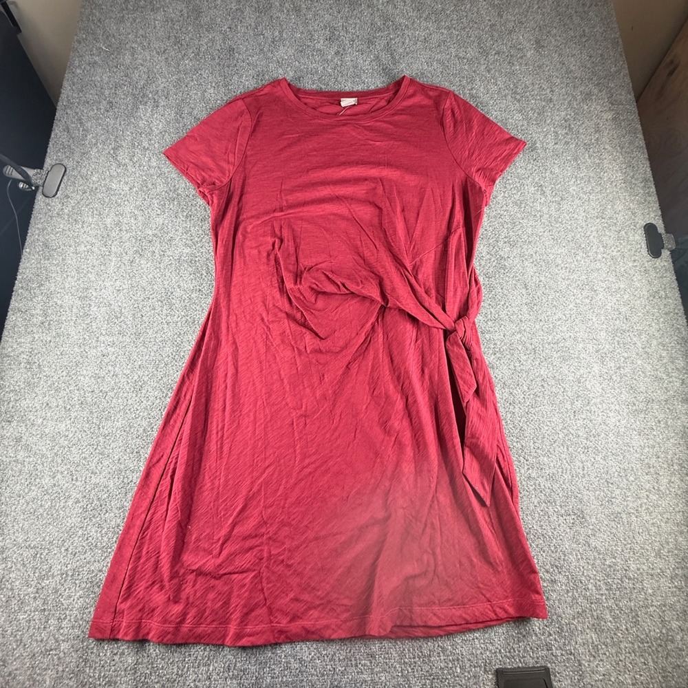 Chico's Short Sneaker Dress Deep Cherry Red Side Tie Slub Knit Size 3 US 16/18
